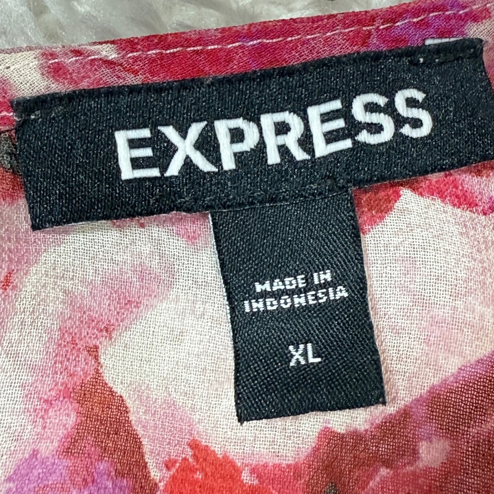 Express Dress Women's XL Pink Floral Ruched Bodycon Party Cocktail Date Night - Picture 3 of 11
